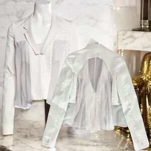 Givenchy  Spring White Career Cotton Sheer Silk Panel Blazer SZ 36 XS $2950